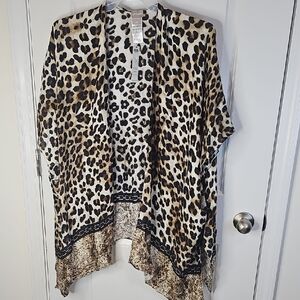 Chico's‎ Leopard Fusion Ruana One Size Open Front Jacket Kimono NWT